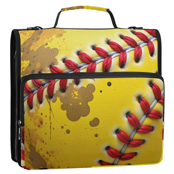 Yellow Baseball Binder Bag with Shoulder Strap 3 Ring Zipper Binder File Folder Document Storage