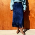 thumbnail image 3 of Women's Faux Suede Fringe Trim Skirt High Waisted Pencil Dressy Midi Skirts Vintage Tassell Long Skirt for Fall Winter, 3 of 6