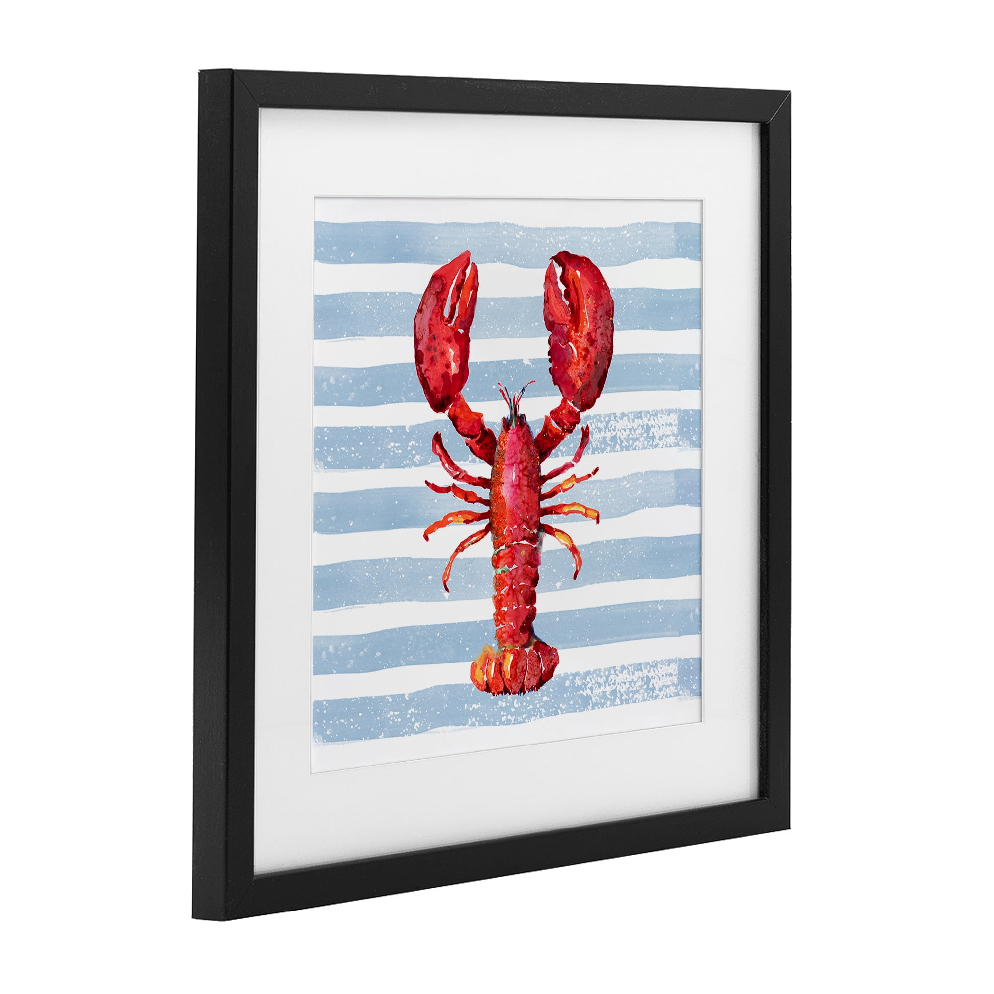 Stupell Industries Red Lobster on Blue Stripes Black Framed Print Under Glass, design by Patricia Pinto