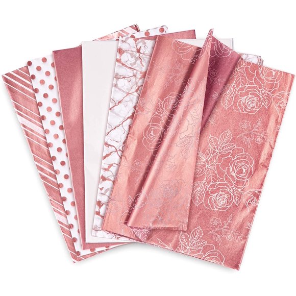 120PCS Rose Gold Tissue Paper 6 Style Gift Wrap Paper Bulk Gift Wrapping Accessory Craft Paper Decorative Paper Art Tissue for Home Kitchen Birthday Party