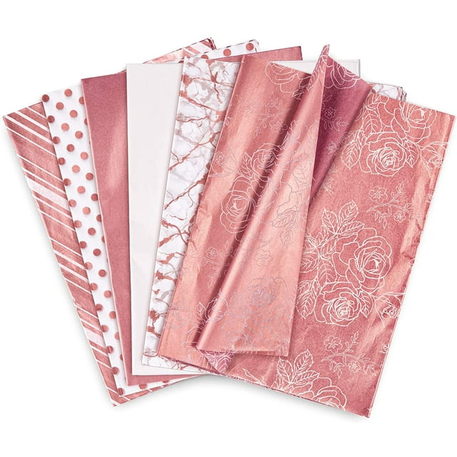 120PCS Rose Gold Tissue Paper 6 Style Gift Wrap Paper Bulk Gift Wrapping Accessory Craft Paper Decorative Paper Art Tissue for Home Kitchen Birthday Party