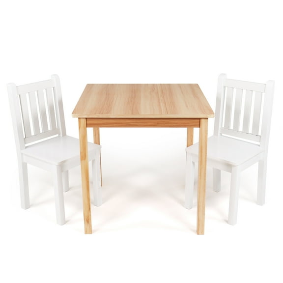 Humble Crew Journey Kids Wood Table and 2 Chairs Set, Square, Natural/White