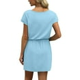 thumbnail image 4 of Evdexr Womens Drawstring Tshirt Dresses Midi Cinched Waist Dresses Short Sleeve V Neck Vacation Dress Petite Tummy Control Elastic High Waist Babydoll Sundress with Pockets Light Blue 2XL, 4 of 5