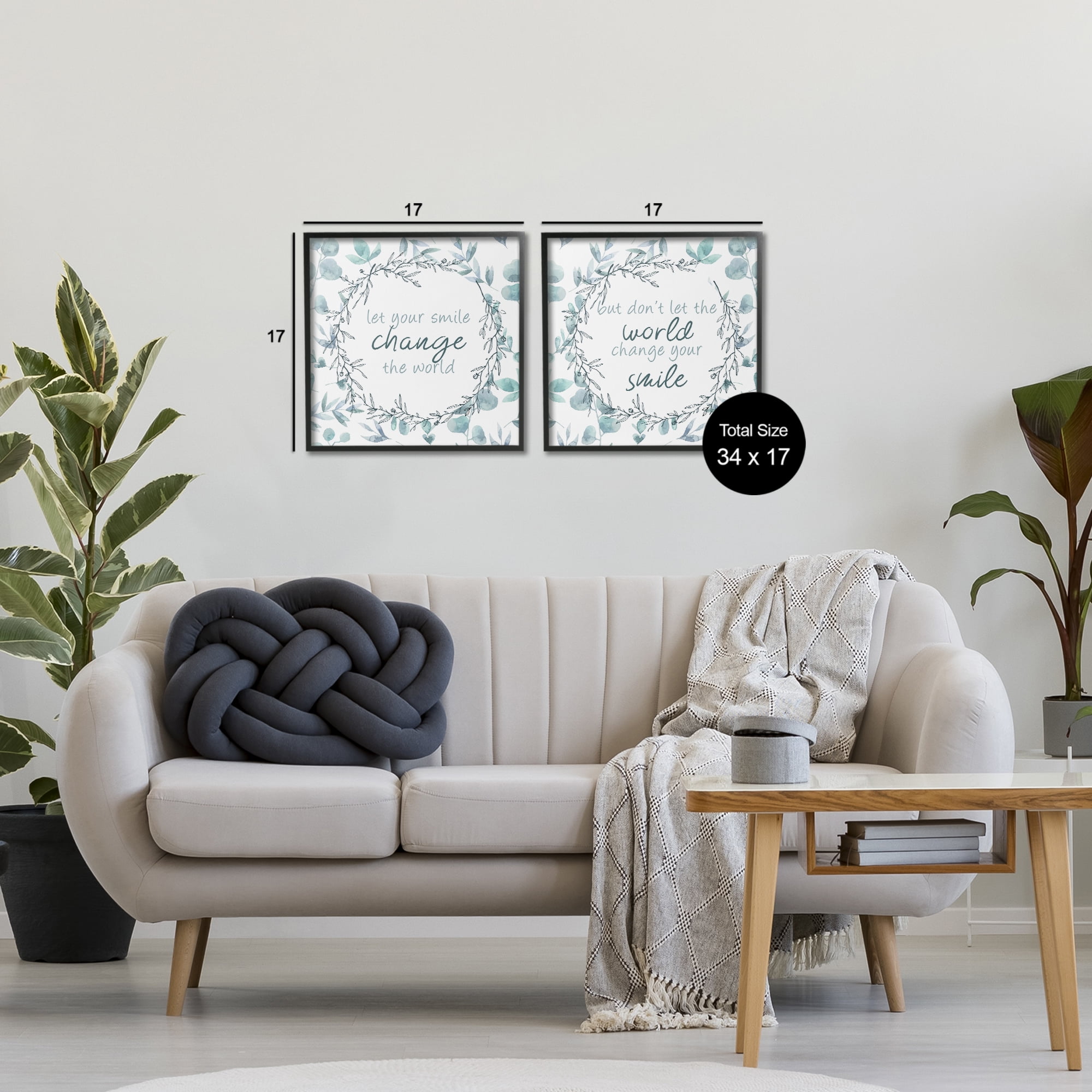 Stupell Industries Inspirational Smile Quotes 2 Piece Black Framed Giclee Art Set, design by Kim Allen