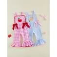 thumbnail image 3 of BemeyourBBs Kids Toddler Baby Girls Back to School Outfit Pre Kindergarten Outfits Summer Plaid Romper Overalls Clothes Apple Embroidery Sleeveless Square Neck Bell Bottoms Jumpsuit Overall, 3 of 9