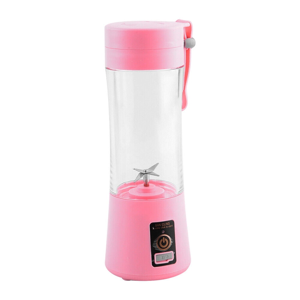 Hinzonek Portable Mini Juicer Cup, Personal Blender 6 Blades Mixer Fruit Machine for Smoothies Shakes, Pink, 380ml