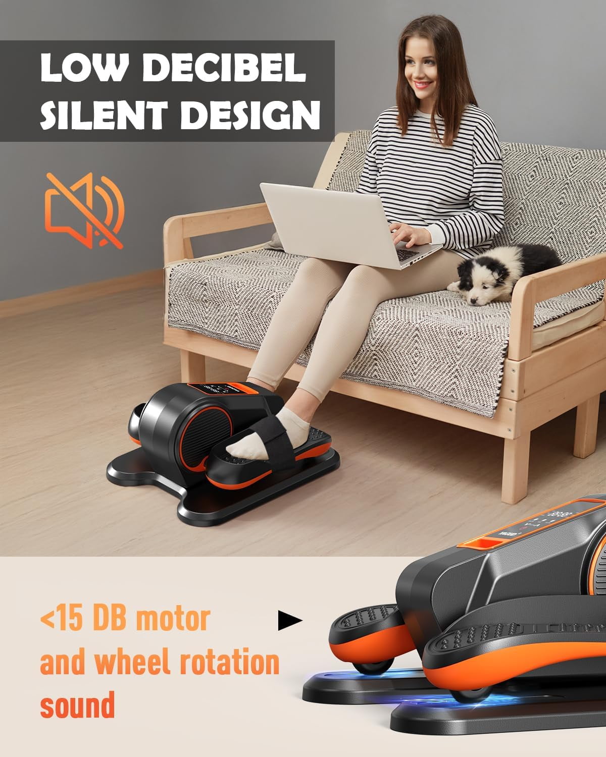 Yagud Under Desk Elliptical Machine, Electric Ellipse Leg Exerciser for Senior, 12 Adjustable Speeds Quiet and Portable Seated Pedal Exerciser for Training with Remote Control, Orange