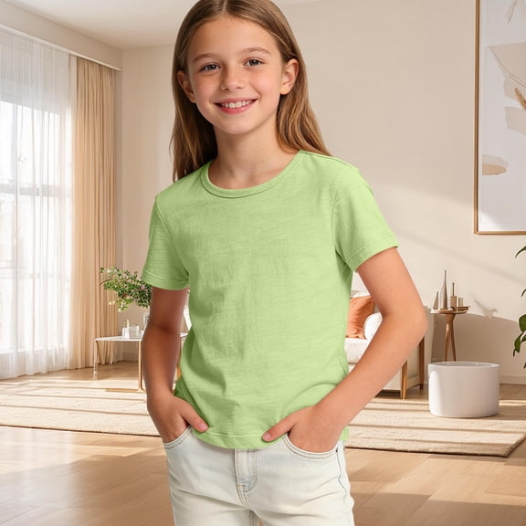 Bnwani Girls Shirts Summer Breathable Shirt Short Sleeve Solid Color Tops Green Sizes 3-14