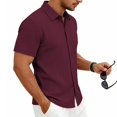 thumbnail image 6 of Domzest Men's Collared Shirts Short Sleeve Button Down Shirt Summer Casual Striped Textured Beach Shirt Wine XL, 6 of 8