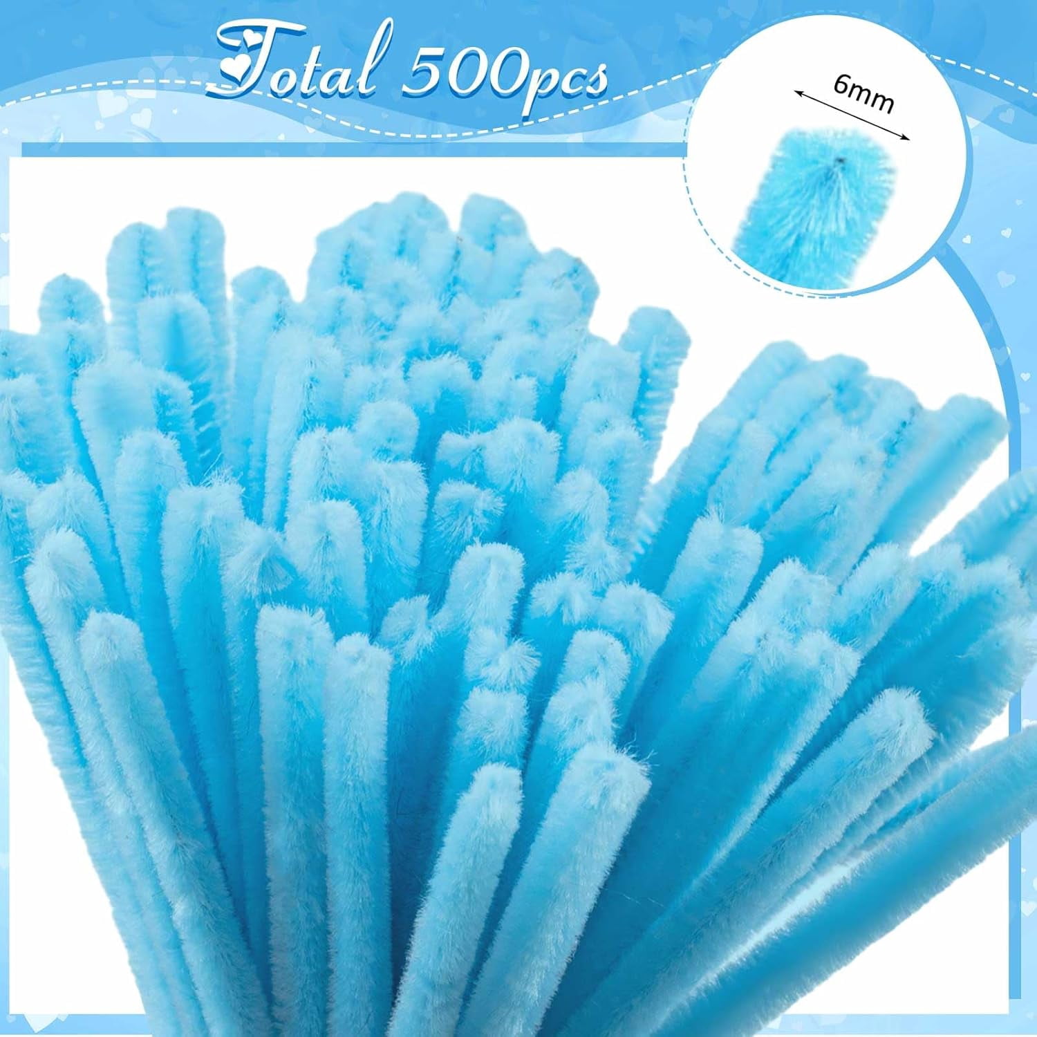 EP 500 Pieces Pipe Cleaners Chenille Stems for Flowers Craft Supplies Bulk Fluffy Fuzzy Sticks for DIY Art Projects Creative Gift Wrapping Party Decorations (Blue & Pink Flower,12 Inch)