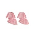 thumbnail image 2 of RUINIXCW Toddler Baby Girl Halloween Thanksgiving Outfit Infant Baby Girl Fall Winter Clothes Pumpkin Long Sleeve Sweatshirt with Tulle Tutu Skirt Set, 2 of 7