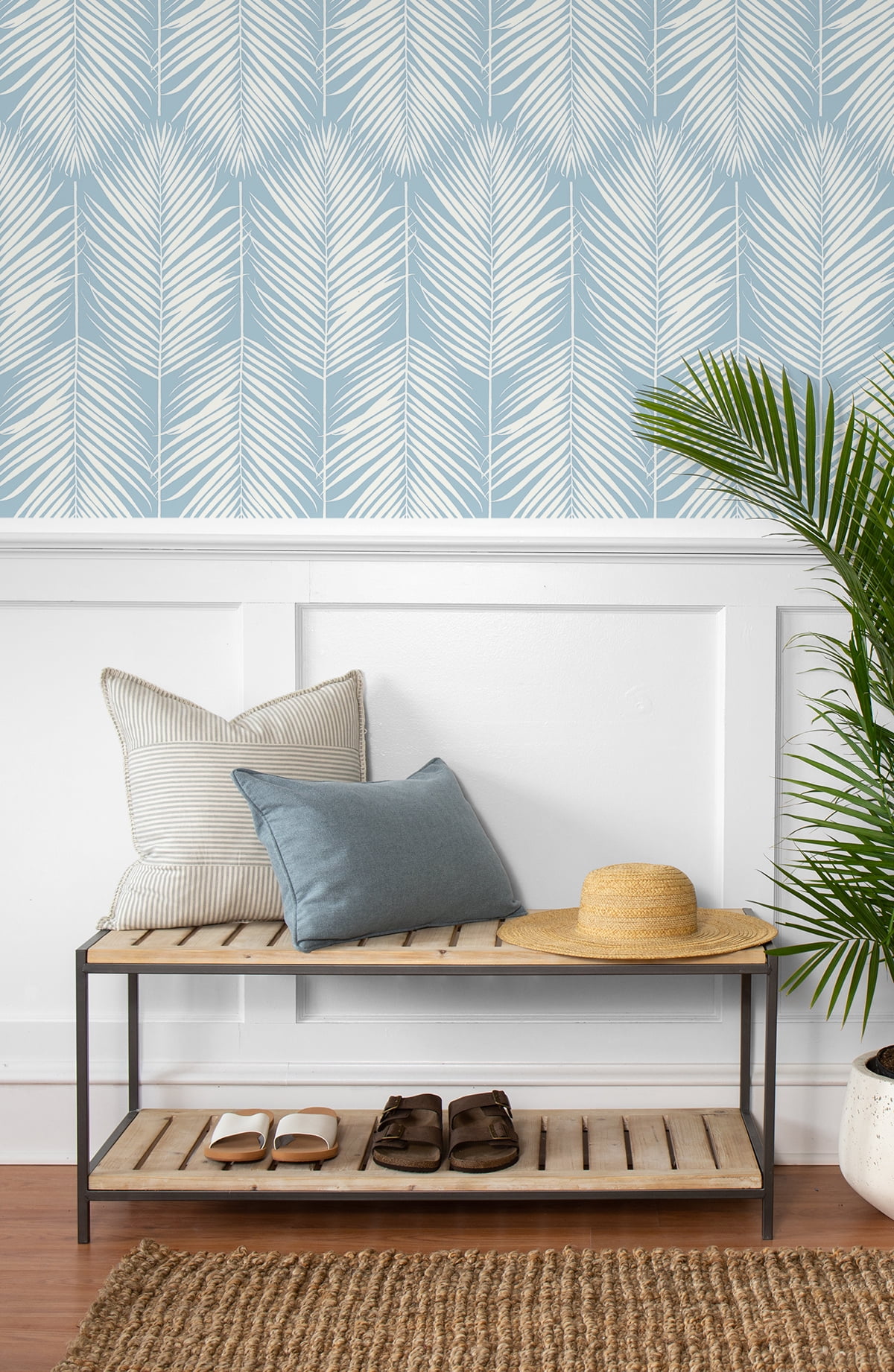 NextWall Hampton Blue Palm Silhouette Peel and Stick Wallpaper
