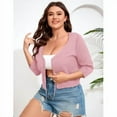 thumbnail image 5 of Yesfashion Women's Plus Size Short Sleeve Knit Cardigan Lightweight Lace-Up Front Open Sweater Cardigans, 5 of 8