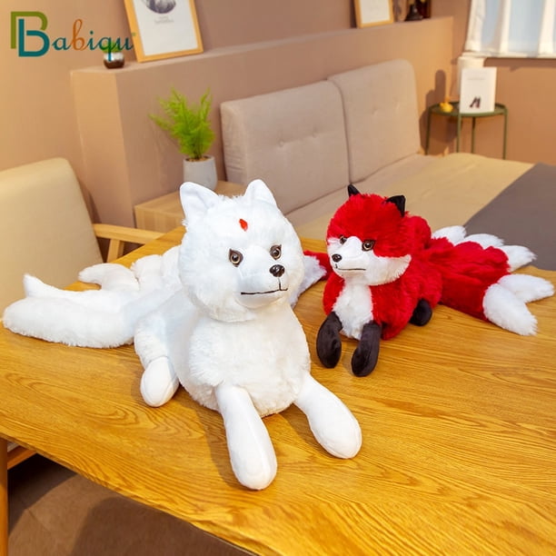 Cute White&Red Nine Tails Fox Plush Toys Stuffed Animal Real Life Nine-Tailed Fox Kyuubi Kitsune Soft Dolls Gift for Girls Kids zhangyuxiang LED