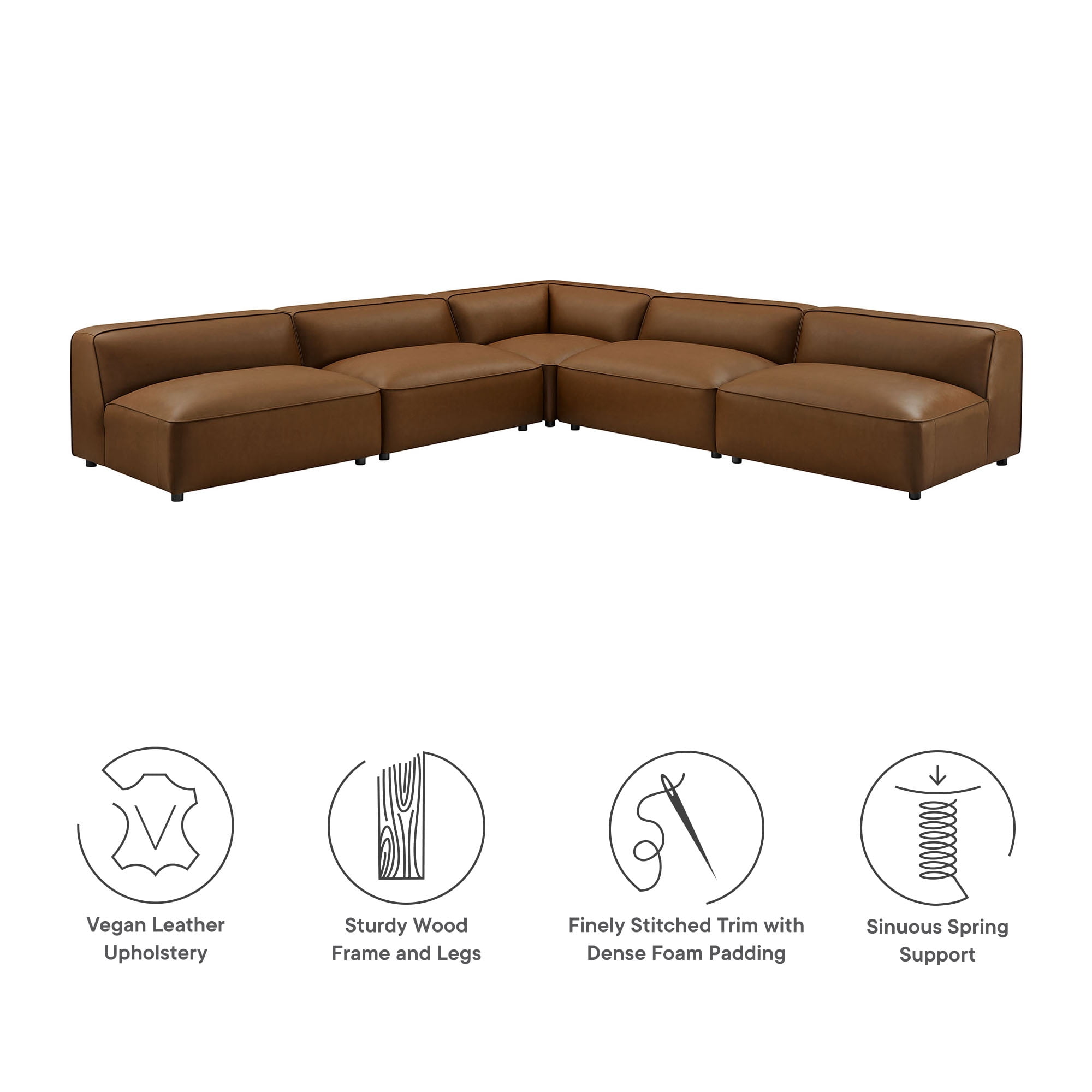 Modway Auren 5-Piece Leather Upholstered Sofa in Coffee