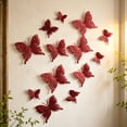 thumbnail image 4 of 3D Butterfly Wall Decals Double Layer Party Wall Decor 9Pcs Metallic Stickers With Clips Festive Red, 4 of 7