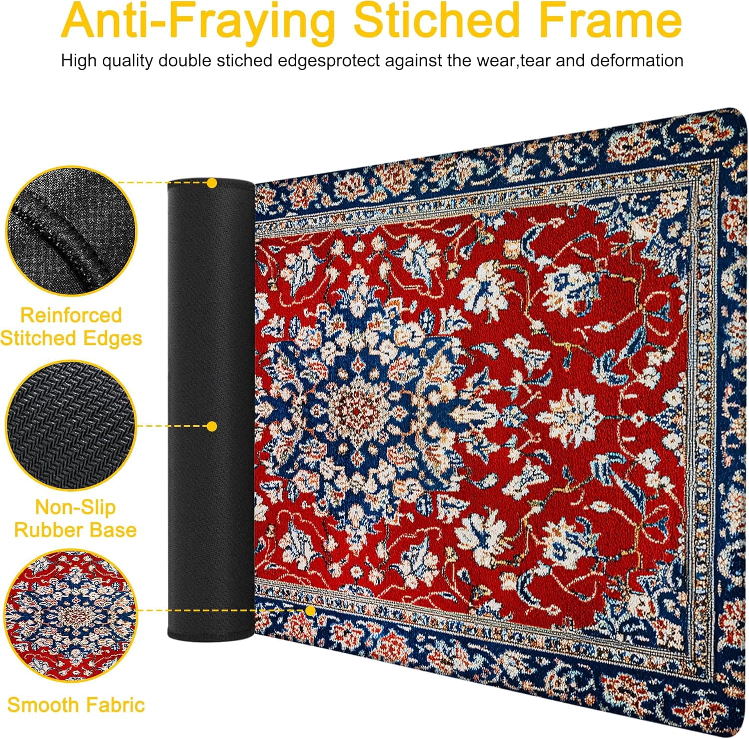 Desk Pad Boho Floral Desk Mat for Keyboard and Mouse, Large Mousepad with Stitched Edges for Work Game Office, 31.5 x 11.8 in