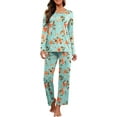 thumbnail image 1 of Women's Long Sleeve Sleepwear Soft Crew Neck Pyjama Set,Fp-green Lily, 1 of 5