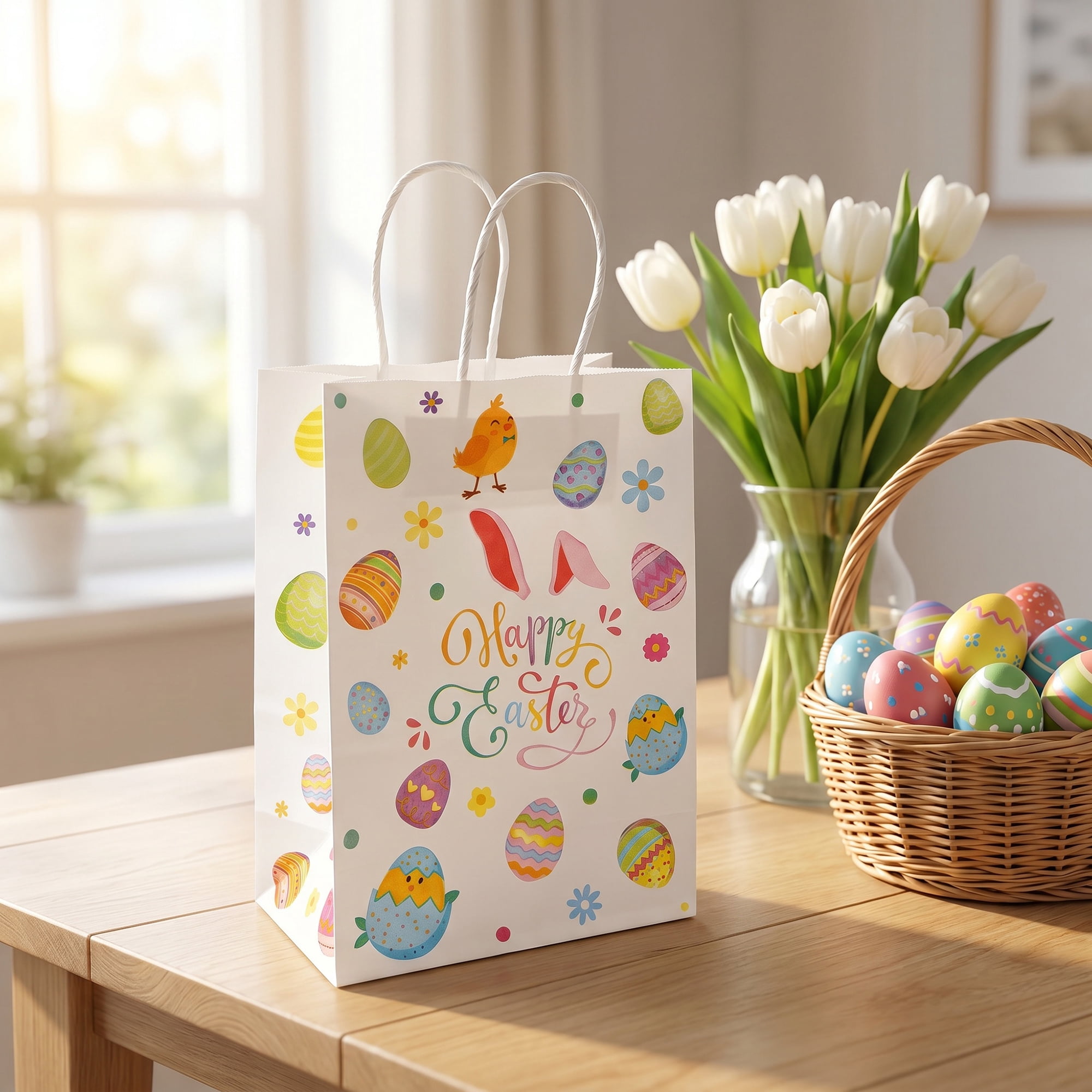 Unique Bargains 6Pcs Candy Goodie Gift Bags Rabbit Ears Easter Eggs 5.9" x 3.1" x 8.3"