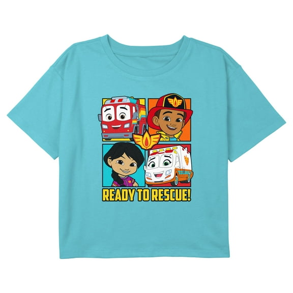 Girl's Firebuds Ready to Rescue Panels Graphic Cropped T-Shirt Blue Small