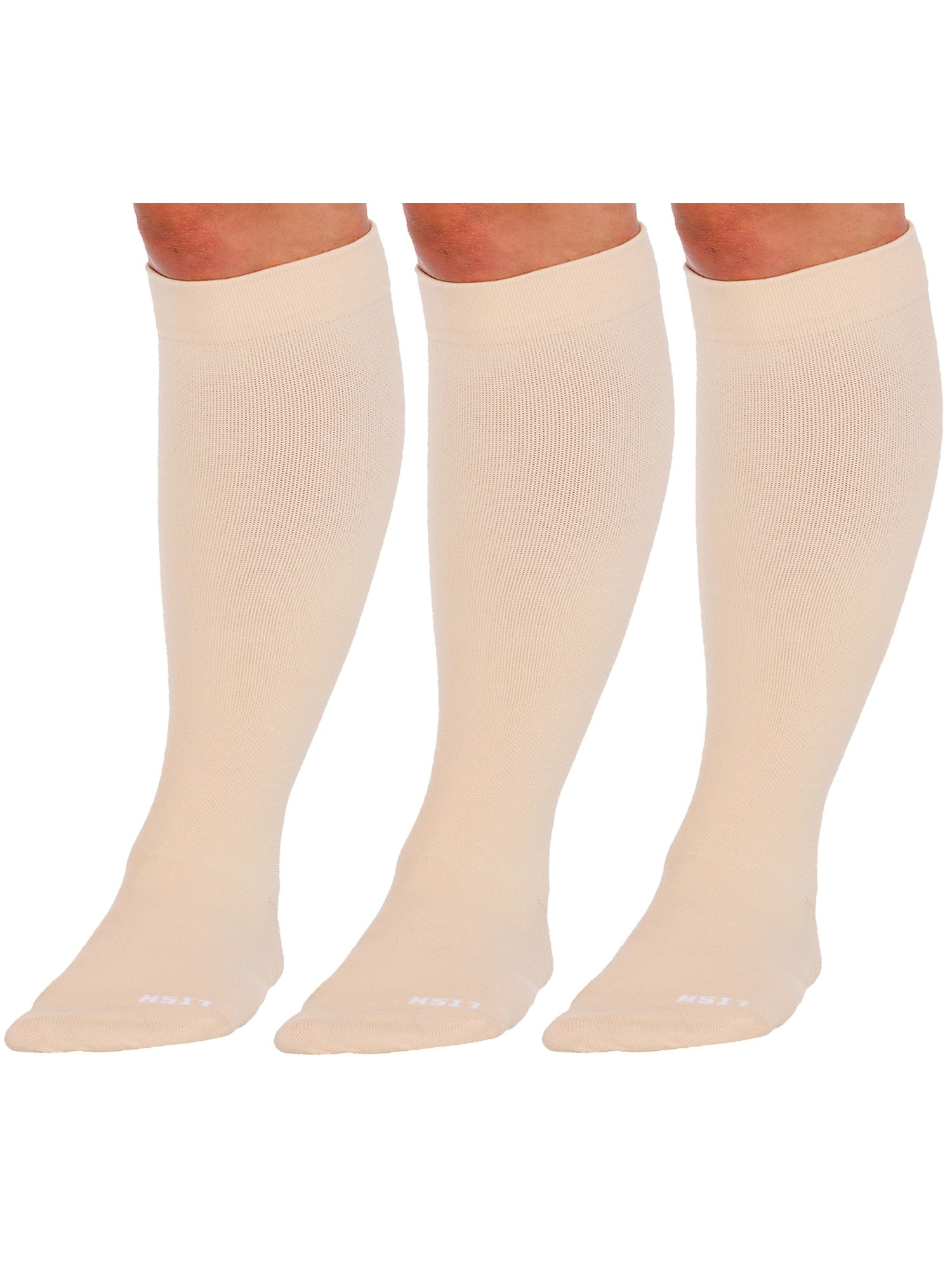 LISH 3 Pack Plain Jane Wide Calf Compression Socks 1525 mmHg Knee