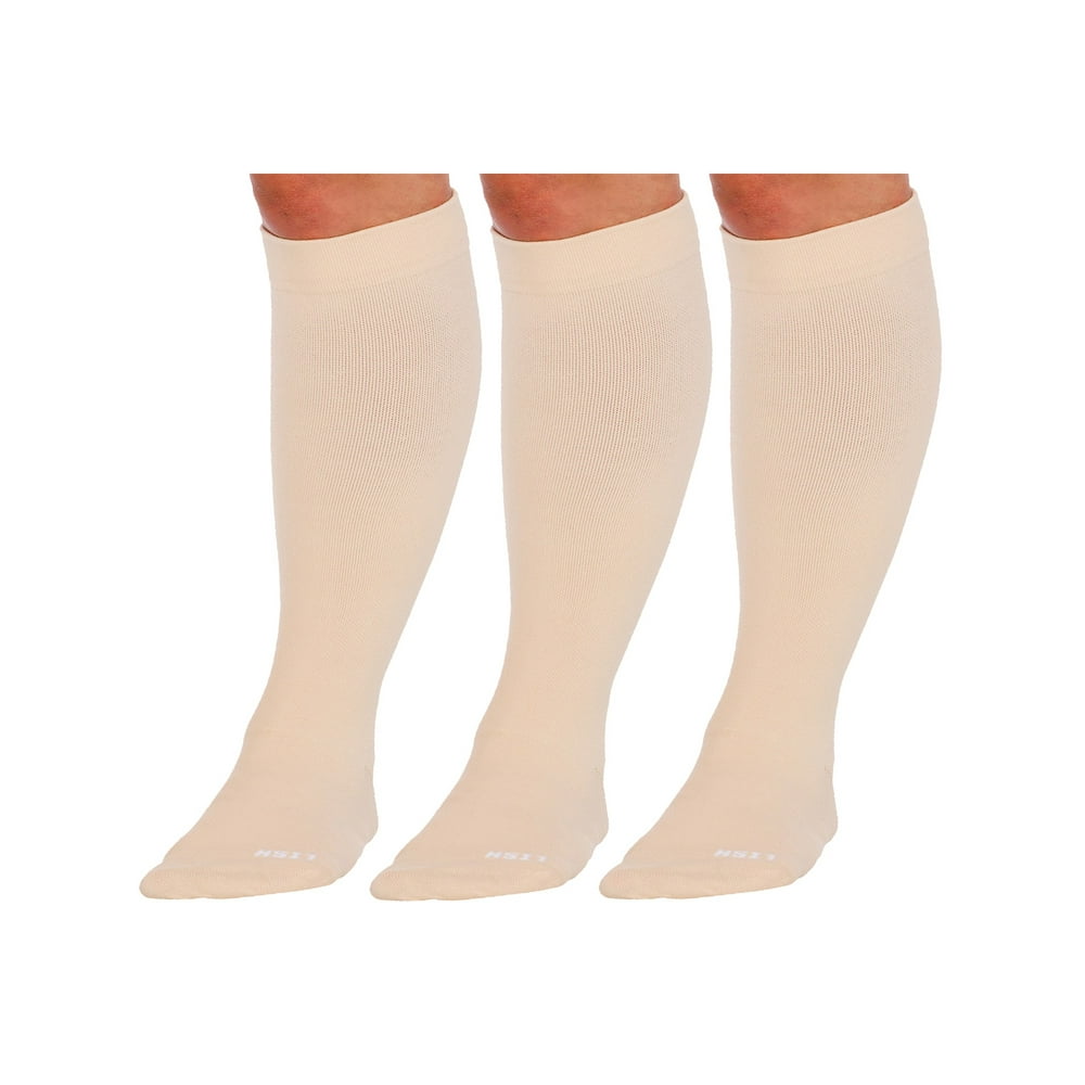 LISH 3 Pack Plain Jane Wide Calf Compression Socks 1525 mmHg Knee