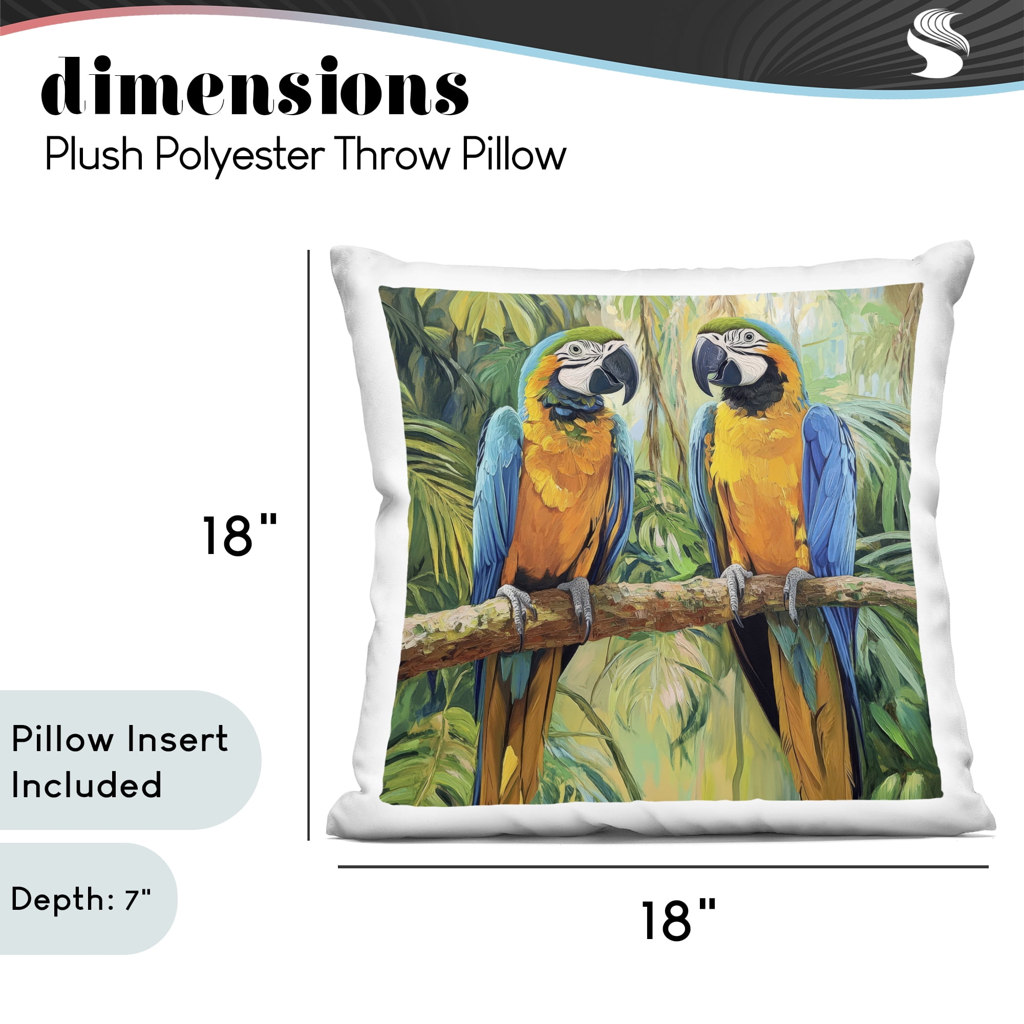Stupell Industries Two Macaws Among Foliage Decorative Printed Throw Pillow, design by Petal Prints Design, 18 x 7 x 18