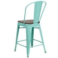 thumbnail image 4 of Flash Furniture Carly 24" High Mint Green Metal Counter Height Stool with Back and Wood Seat, 4 of 6