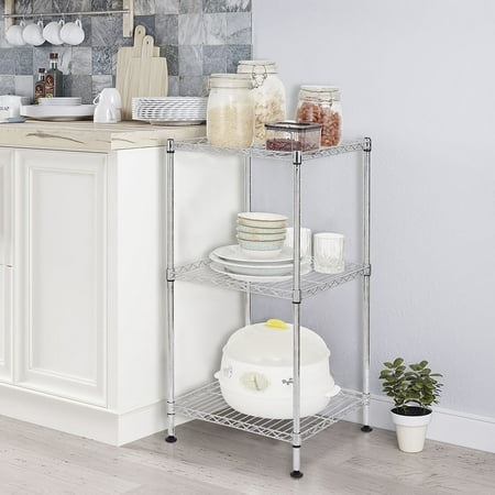 

Gzxs 3-Tier Metal Storage Shelf Wire Shelving Organizer Rack for Home Kitchen Bathroom Silver