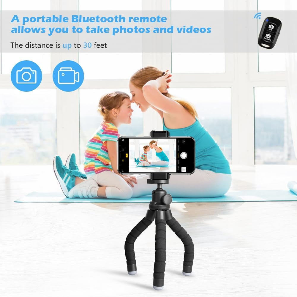 Phone Tripod, Portable and Flexible Tripods with Wireless Remote and Clip, Cell Phone Tripode Stand for Video Recording