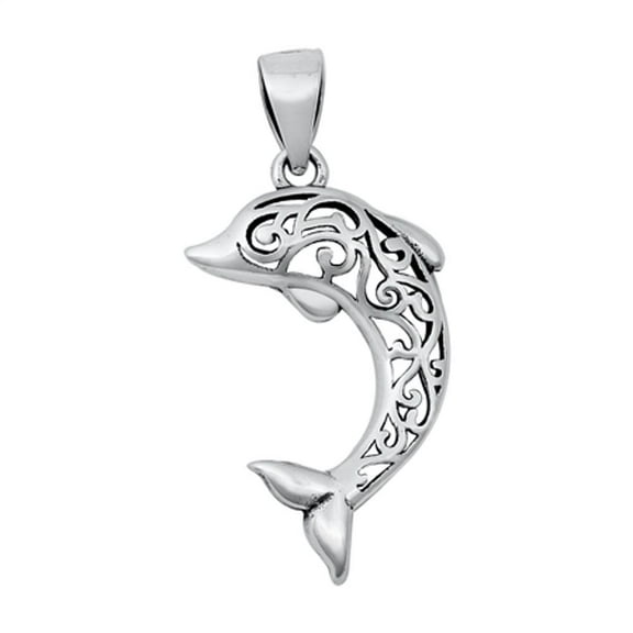 Sterling Silver Filigree Dolphin Pendant Ocean Beach Nautical Charm 925 Jewelry Female Unisex