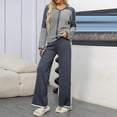 thumbnail image 2 of 2 Piece Lounge Set Women Color Blocked Long Sleeve Top and Wide Pants Outfits Fall V-Neck Loungewear Pullover Sweatsuits (Gray Free Size), 2 of 2
