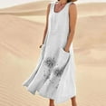 thumbnail image 2 of Staron Robes d'Été Blanches pour Femmes en Liquidation à Moins de 10 $ Coton Lin Longues Unies Col Rond Sans Manches Grande Taille Plage Robe de Vacances Fluide avec Poches 5TG, 2 of 7