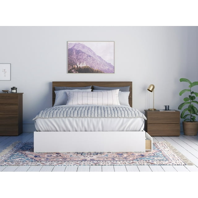 Merlin 3 Piece Queen Size Bedroom Set Walnut and White