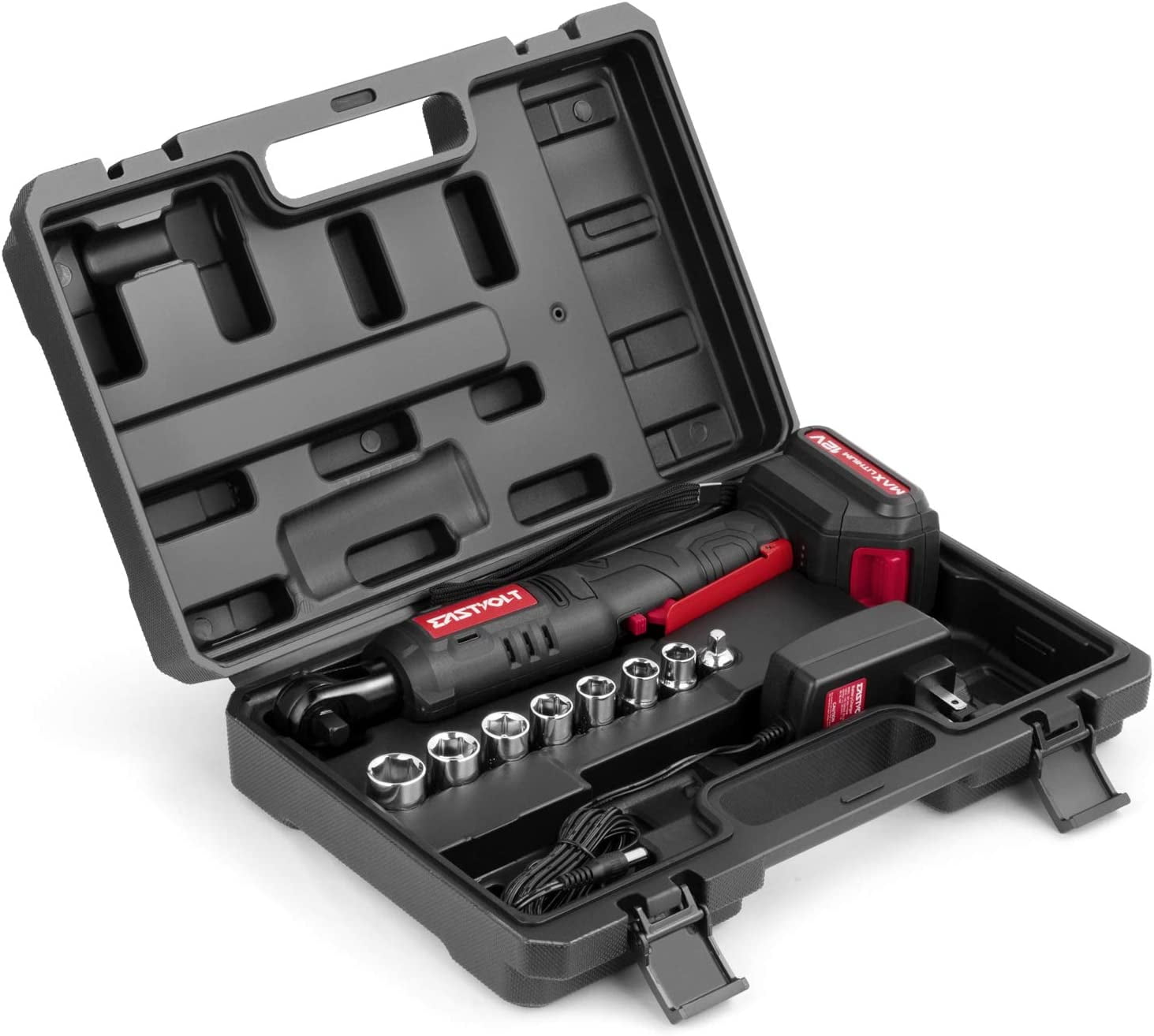 Eastvolt 12V Cordless Electric Ratchet Wrench Set, 3/8" Electric Ratchet with 7-Piece Metric Sockets and 1/4" Adaptor