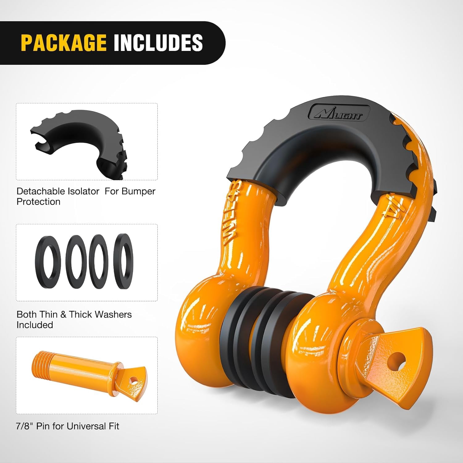 Nilight 2 Pcs 3/4" D-Ring Shackle with 7/8" Screw Pin 41,887lbs Break Strength, Heavy Duty Off Road Recovery Shackle with Isolators Washers for Use with Tow Strap, Winch, Off-Road Jeep Truck Vehicle
