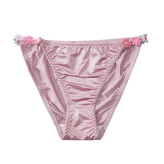 Umfun Panties for Women Silky Satin Bikini - Cute Floral Applique Low Rise Underwear for Comfort & Romantic Daily Wear