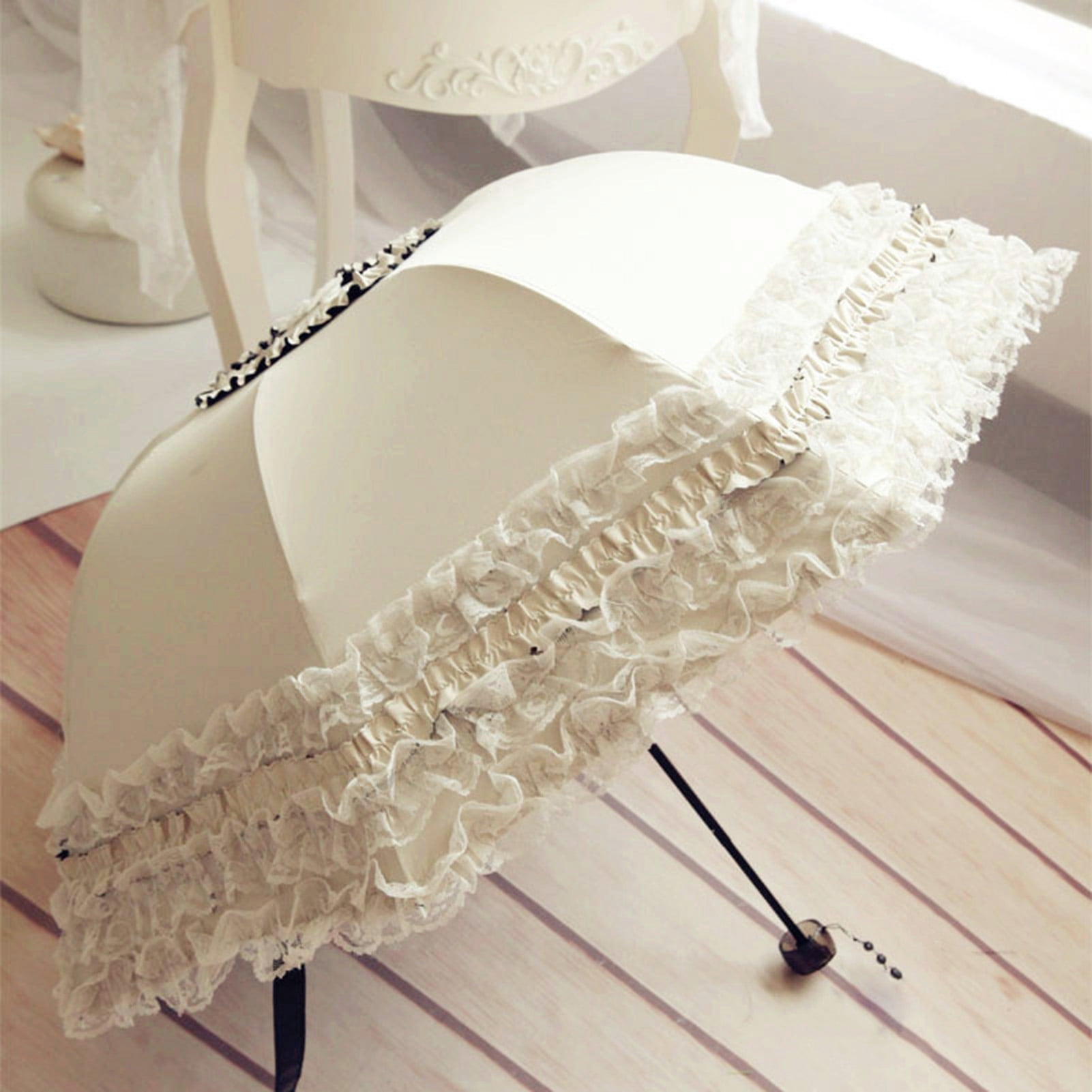 Deyuer Lace Folding Umbrella Portable Sun Blocking UV Protection Umbrella Windproof Lightweight Waterproof Travel Mini Sun Rain Umbrella Pocket Parasol