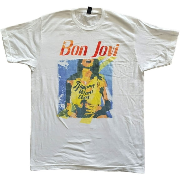 Bon Jovi Unisex T-Shirt Slippery When Wet Original Cover (XX-Large)
