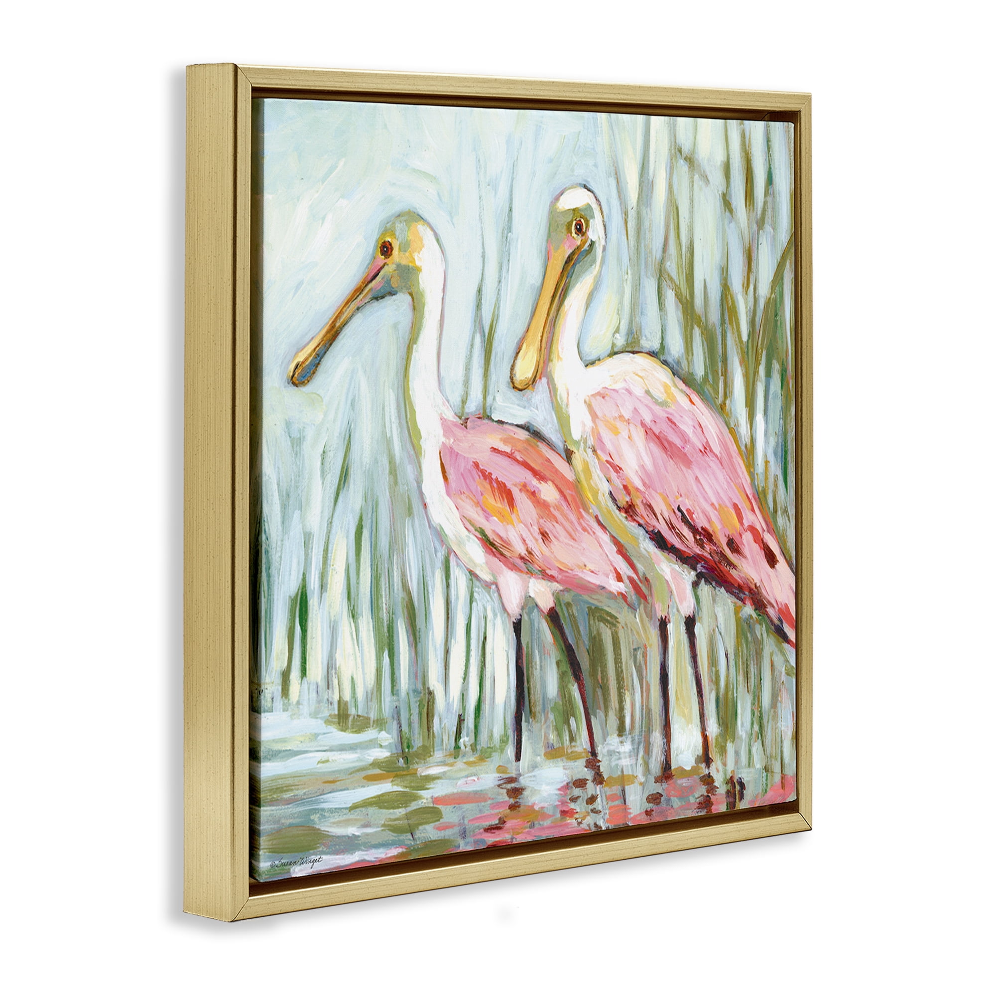 Stupell Industries Spoonbill Birds Pair Animals Painting Gold Floater Framed Canvas Art Print Wall Art, 18 x 18