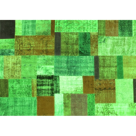 Ahgly Company Indoor Rectangle Patchwork Green Transitional Area Rugs, 3' x 5'