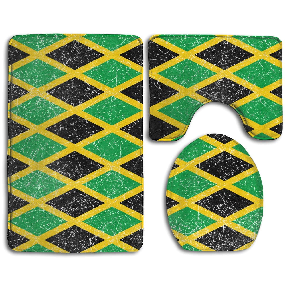 PUDMAD Jamaica Jamaican Flag Caribbean 3 Piece Bathroom Rugs Set Bath