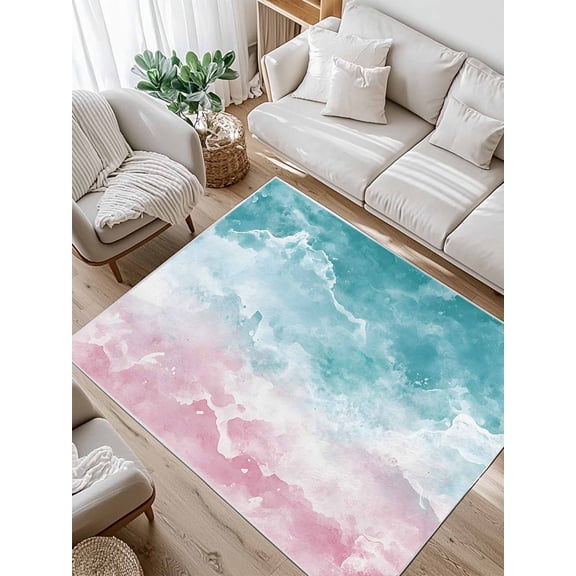 Turquoise Pink Ombre Area Rug for Bedroom 3x5 Ft Abstract Coastal Ocean Waves Gradient Super Soft fuzzy Throw Rug Non-Slip Fluffy Plush Indoor Floor Carpet for Living Room Nursery Home Decor