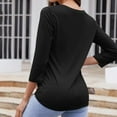 thumbnail image 4 of ATOYSOY Trendy Solid Color Tops Loose Shirts for Women Casual V Neck Button Pullovers Outwear Fall 3/4 Sleeve Tees Black L, 4 of 6