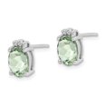 thumbnail image 2 of Auriga Fine Jewelry 925 Sterling Silver Rhodium-plated Oval Green Quartz and Diamond Stud Earrings for Women, 2 of 6