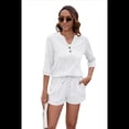 thumbnail image 3 of Conjunto de Camiseta Holgada de Corta con Cuello en V y Pantalones Cortos con Bolsillo para Mujer, Color , Talla S, 3 of 6
