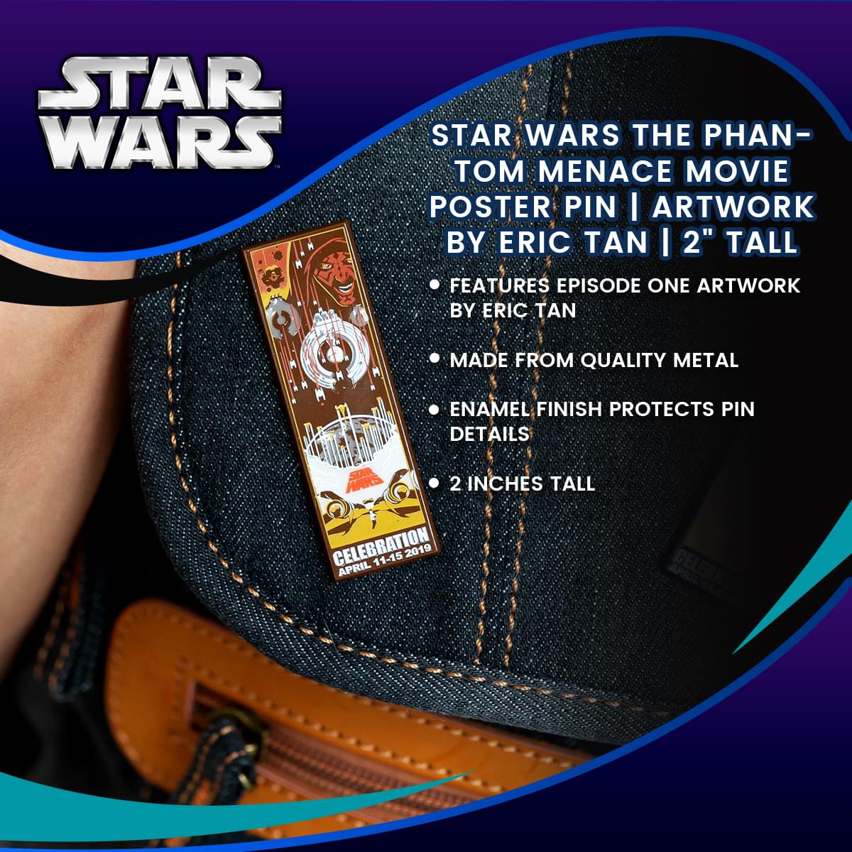 Star Wars The Phantom Menace Movie Poster Pin | Artwork By Eric Tan | 2" Tall - image 4 of 4
