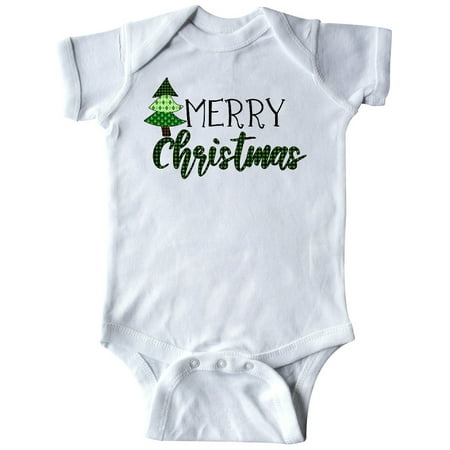 

Inktastic Merry Christmas Green Quilt Pattern Tree Gift Baby Boy or Baby Girl Bodysuit