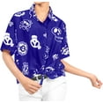 thumbnail image 3 of HAPPY BAY Women's Beach Costumes Blouse Shirt Cute Hawaiian Skull Print Tops Short Sleeve Button Down Holiday Party Shirts for Women XL Cartoon Royal Blue, 3 of 4