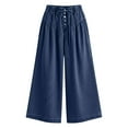 thumbnail image 4 of FRSASU Women's Wide Leg Baggy Jeans Plus Size Loose Elastic Waist Lace up Denim Pants with Back Pockets Blue, 4 of 5
